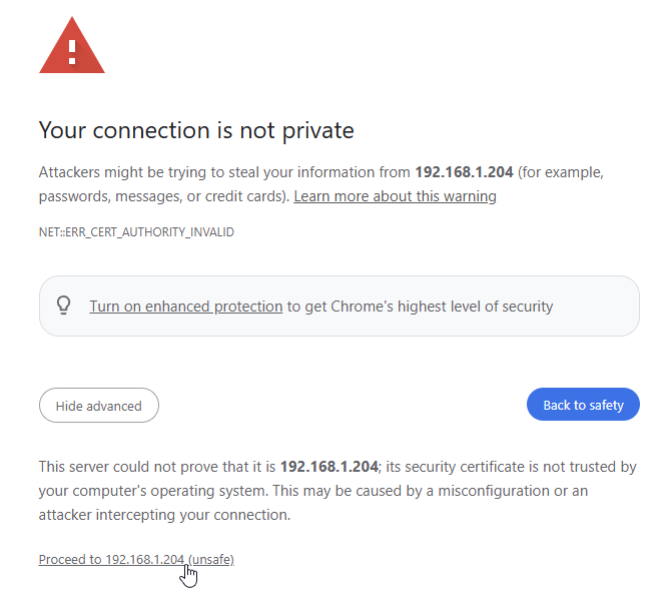 Browsers advarsel om selvsigneret certifikat