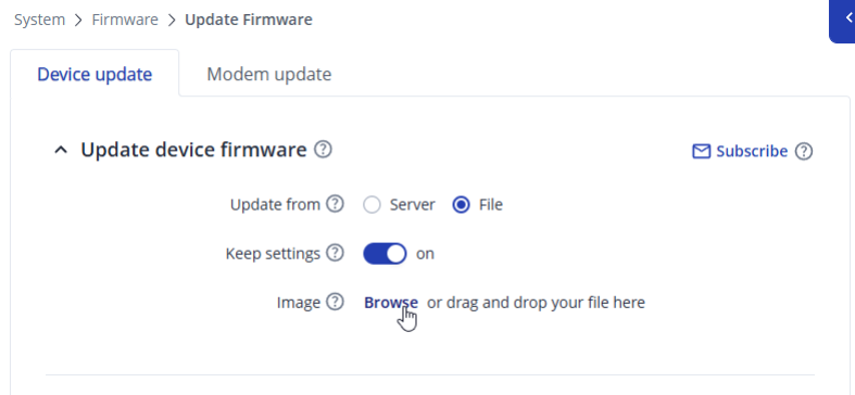 Upload af firmware under System Firmware