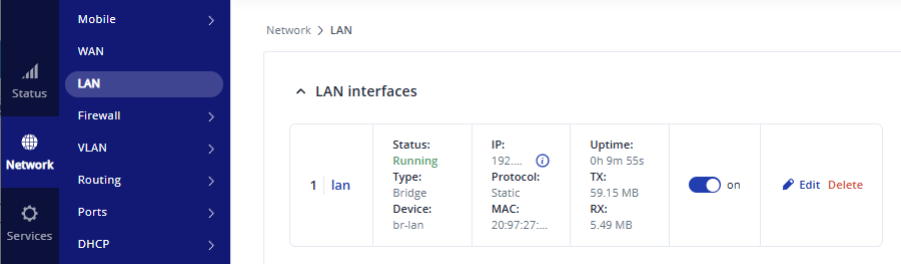 Aktivering af LAN to WAN under Network LAN