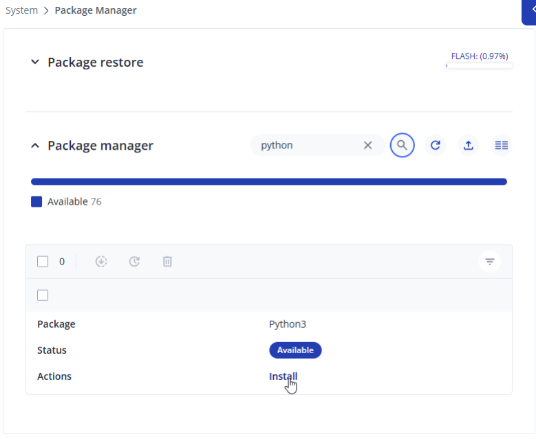 Installation af Python3 i Package Manager